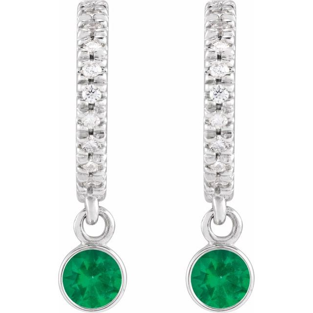 14k-white-gold-natural-emerald-&-.08-ctw-natural-diamond-french-set--hoop-earrings