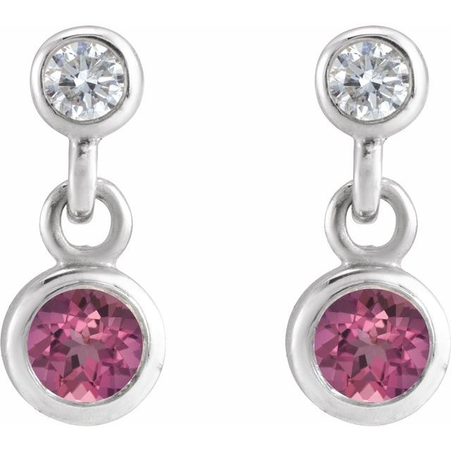 14k-white-gold-natural-pink-tourmaline-&-.05-ctw-natural-diamond-two-stone-earrings