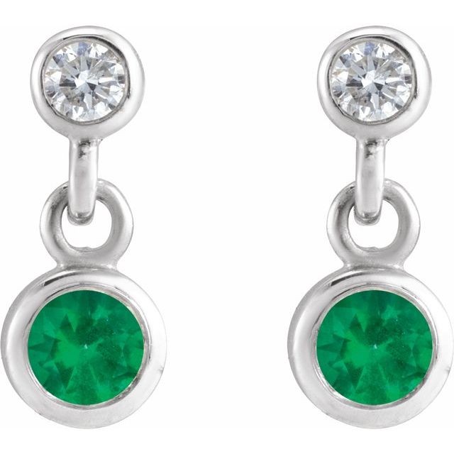 platinum-natural-emerald-&-.05-ctw-natural-diamond-two-stone-earrings