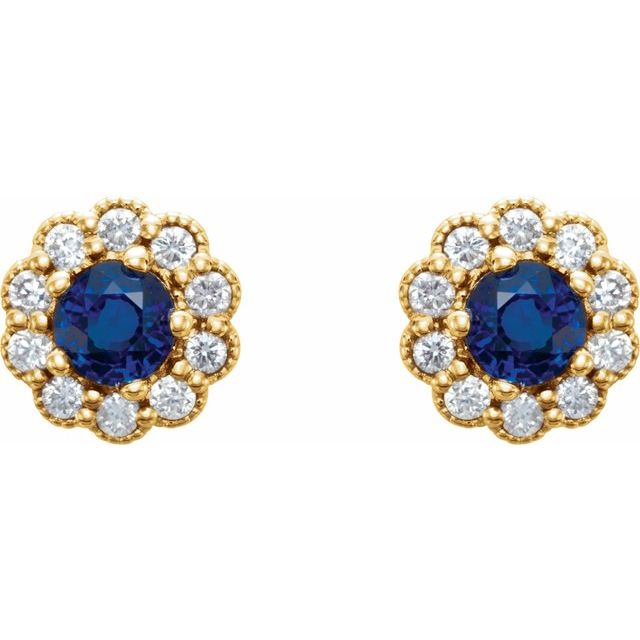 14k-yellow-gold--natural-blue-sapphire-&-1/8-ctw-natural-diamond-earrings