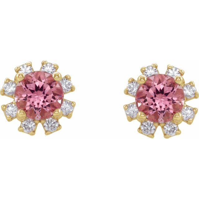 14k-yellow-gold-natural-pink-tourmaline-&-1/2-ctw-natural-diamond-earrings