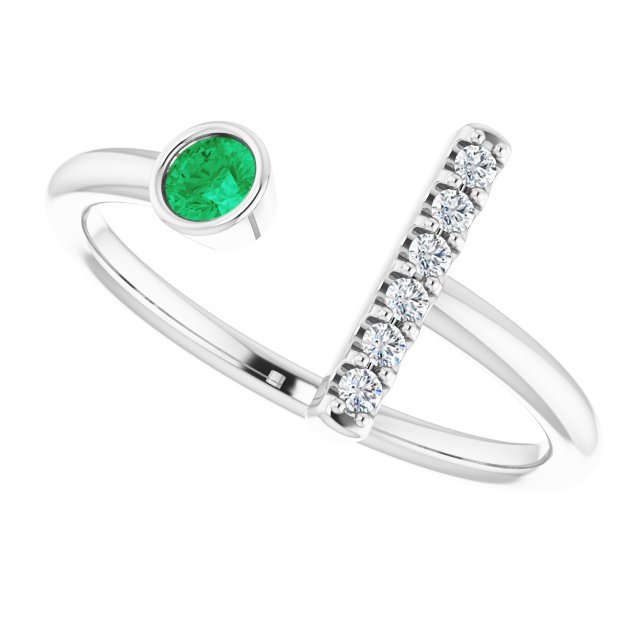 14k-white-gold-natural-emerald-&-.05-ctw-natural-diamond-bar-ring