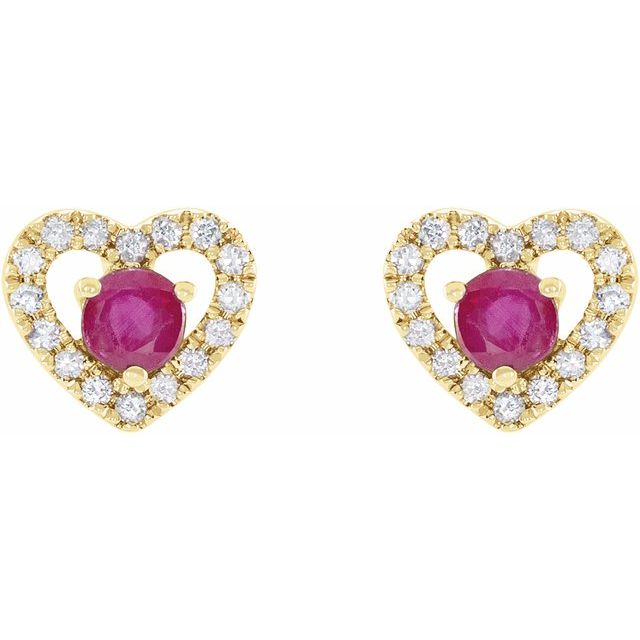14k-yellow-gold-natural-ruby-&-1/10-ctw-natural-diamond-heart-earrings