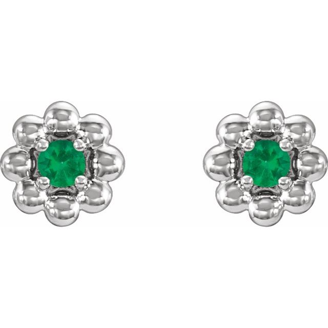 platinum-natural-emerald-petite-flower-beaded-earrings