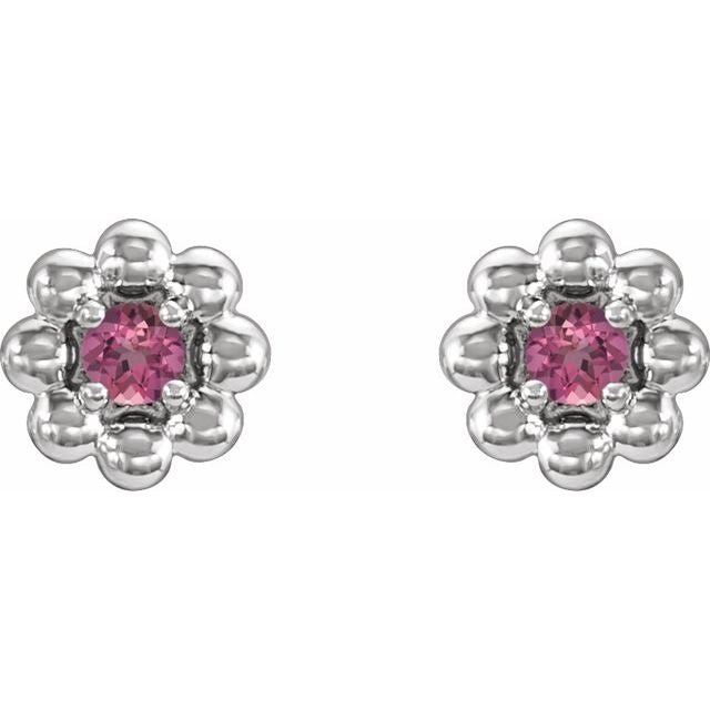 14k-white-gold-natural-pink-tourmaline-petite-flower-beaded-earrings