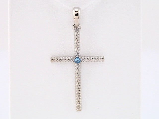 14k-white-gold-natural-swiss-blue-topaz-cross-pendant