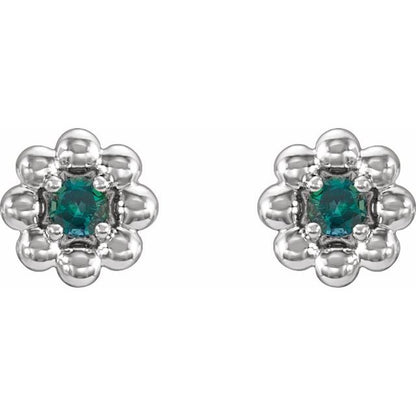 platinum-natural-alexandrite-petite-flower-beaded-earrings