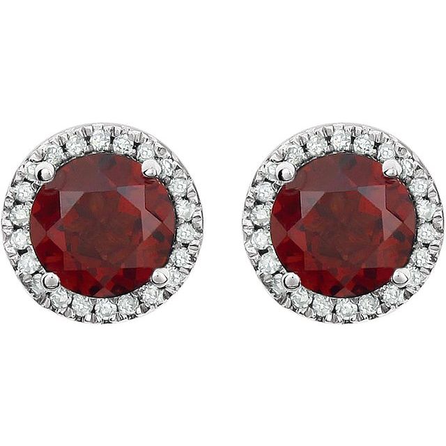 14k-white-gold-natural-mozambique-garnet-&-1/8-ctw-natural-diamond-earrings