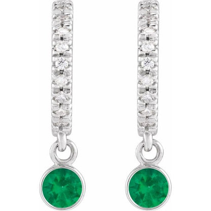 14k-white-gold-natural-emerald-&-.08-ctw-natural-diamond-french-set--hoop-earrings