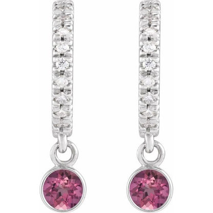 14k-white-gold-natural-pink-tourmaline-&-.08-ctw-natural-diamond-french-set--hoop-earrings