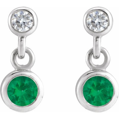 platinum-natural-emerald-&-.05-ctw-natural-diamond-two-stone-earrings