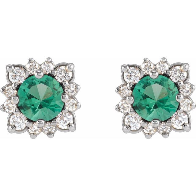 14k-white-gold-natural-emerald-&-1/2-ctw-natural-diamond-halo-style-earrings