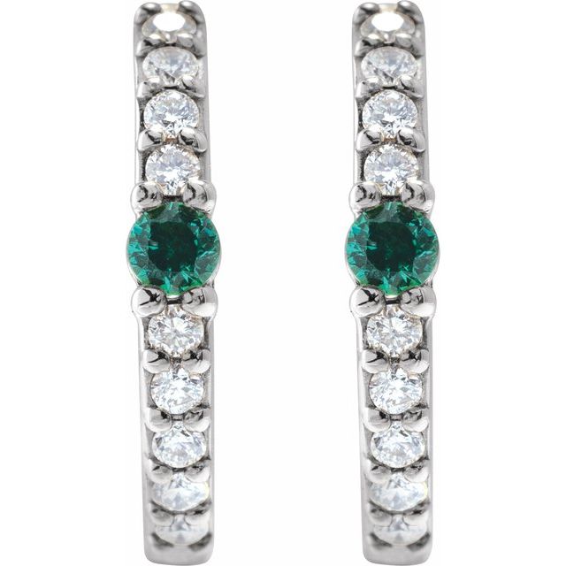 14k-white-gold-natural-emerald-&-1/8-ctw-natural-diamond--hoop-earring