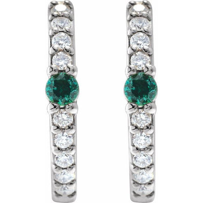 14k-white-gold-natural-emerald-&-1/8-ctw-natural-diamond--hoop-earring
