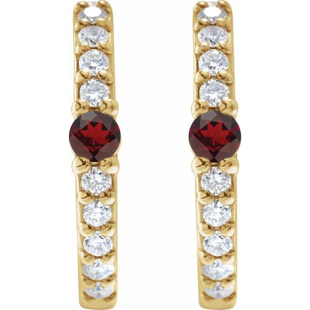 14k-yellow-gold-natural-mozambique-garnet-&-1/8-ctw-natural-diamond--hoop-earring