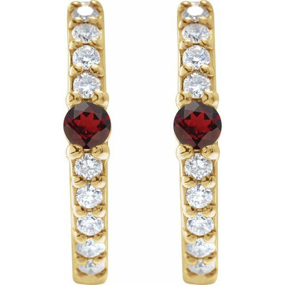 14k-yellow-gold-natural-mozambique-garnet-&-1/8-ctw-natural-diamond--hoop-earring