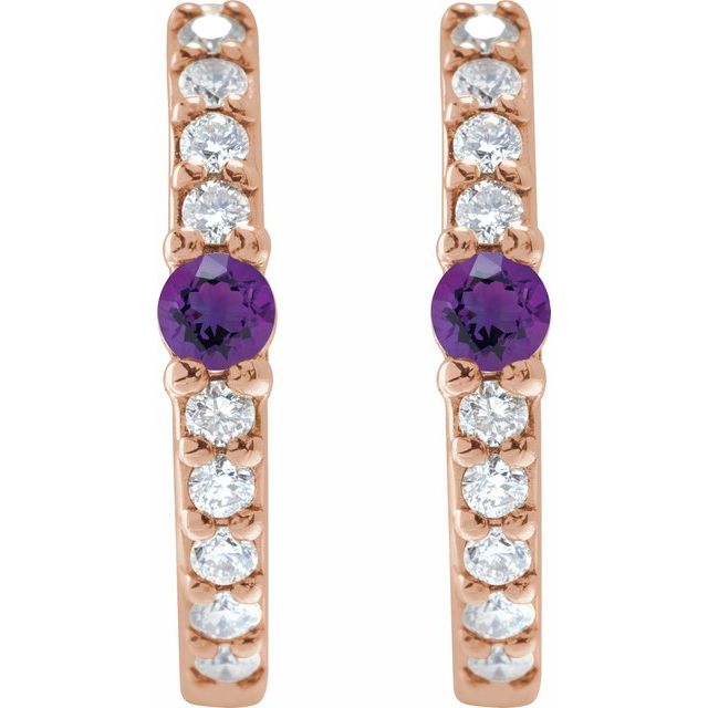 14k-rose-gold-natural-amethyst-&-1/8-ctw-natural-diamond--hoop-earring