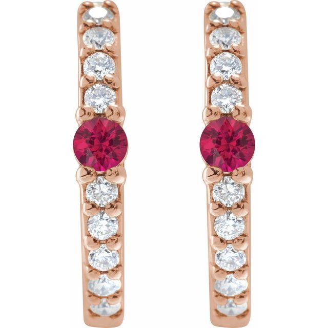 14k-rose-gold-natural-ruby-&-1/8-ctw-natural-diamond--hoop-earring
