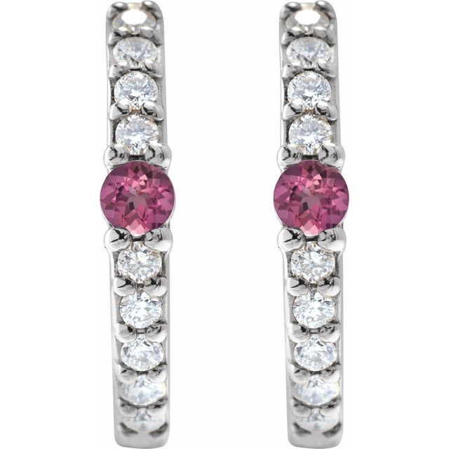 14k-white-gold-natural-pink-tourmaline-&-1/8-ctw-natural-diamond--hoop-earring
