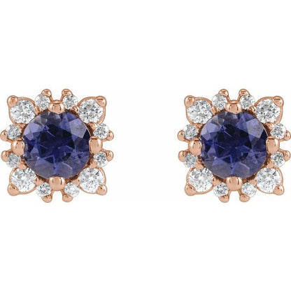 14k-rose-gold--natural-iolite-&-1/6-ctw-natural-diamond-halo-style-earrings
