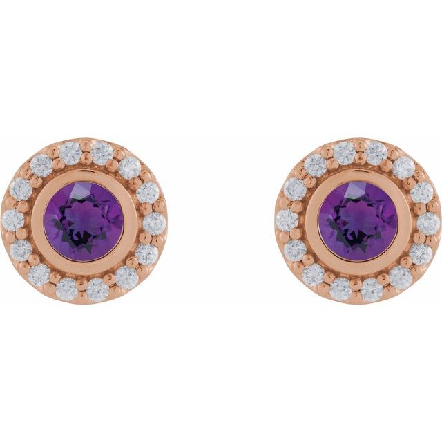 14k-rose-gold-natural-amethyst-&-1/5-ctw-natural-diamond-halo-style-stud-earrings