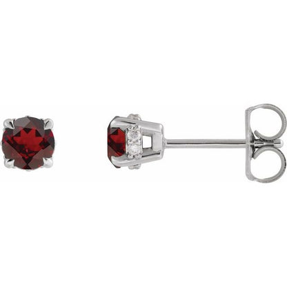 14k-white-gold-natural-mozambique-garnet-&-.06-ctw-natural-diamond-semi-set-hidden-halo-style-stud-earrings