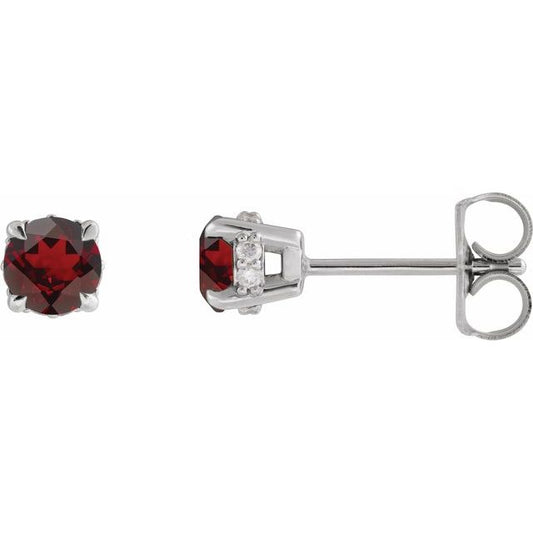 14k-white-gold-natural-mozambique-garnet-&-.06-ctw-natural-diamond-semi-set-hidden-halo-style-stud-earrings