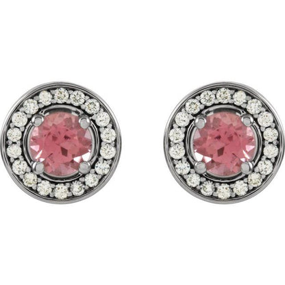 14k-white-gold-natural-pink-tourmaline-&-1/5-ctw-natural-diamond-earrings