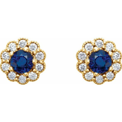 14k-yellow-gold--natural-blue-sapphire-&-1/8-ctw-natural-diamond-earrings
