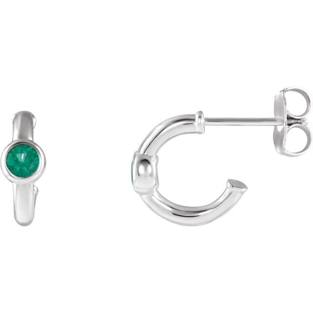 14k-white-gold-natural-emerald-huggie-hoop-earrings