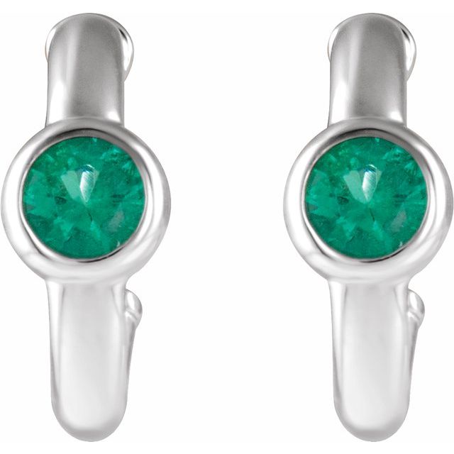 14k-white-gold-natural-emerald-huggie-hoop-earrings