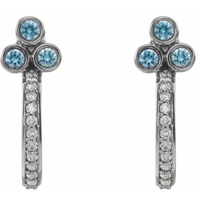 platinum-natural-blue-zircon-&-1/4-ctw-natural-diamond-j-hoop-earrings
