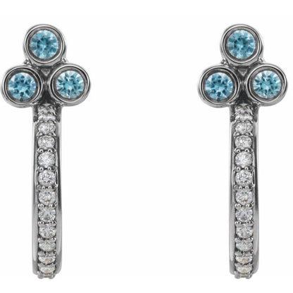 platinum-natural-blue-zircon-&-1/4-ctw-natural-diamond-j-hoop-earrings