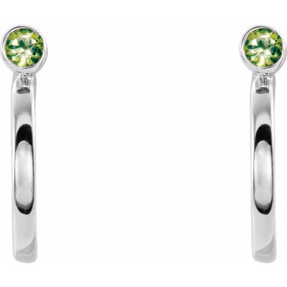 14k-white-gold--natural-peridot-huggie-j-hoop-earring