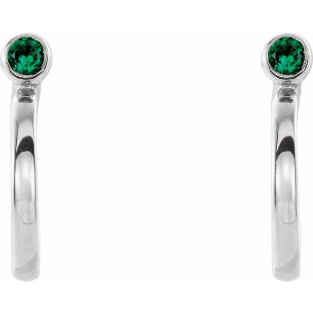 14k-white-gold--natural-emerald-huggie-j-hoop-earring