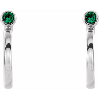 14k-white-gold--natural-emerald-huggie-j-hoop-earring