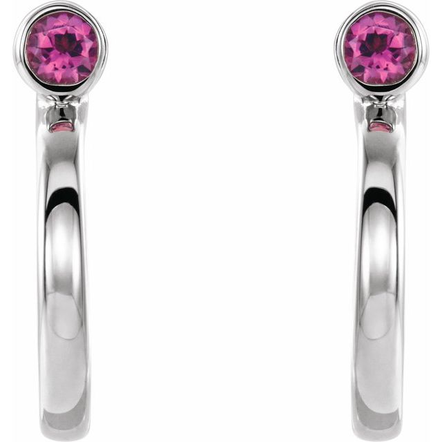 14k-white-gold--natural-pink-tourmaline-huggie-j-hoop-earring