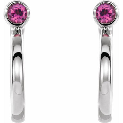 14k-white-gold--natural-pink-tourmaline-huggie-j-hoop-earring
