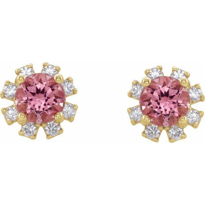 14k-yellow-gold-natural-pink-tourmaline-&-1/2-ctw-natural-diamond-earrings