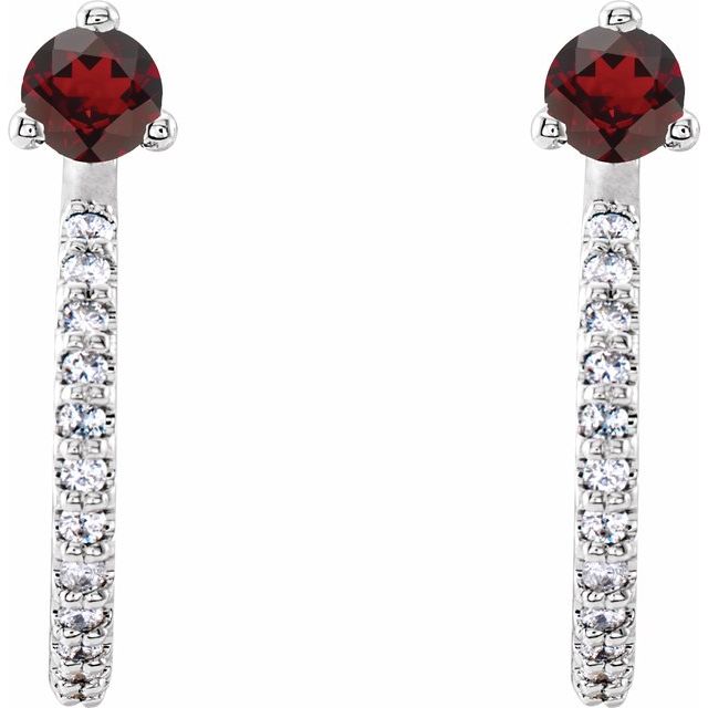 14k-white-gold-natural-mozambique-garnet-&-1/8-ctw-natural-diamond-j-hoop-earrings