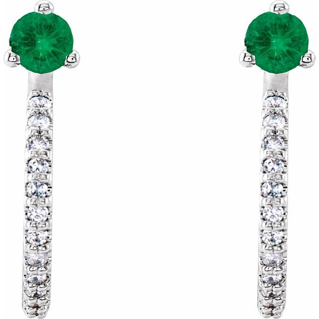 14k-white-gold-natural-emerald-&-1/8-ctw-natural-diamond-j-hoop-earrings