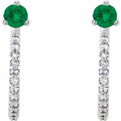 14k-white-gold-natural-emerald-&-1/8-ctw-natural-diamond-j-hoop-earrings