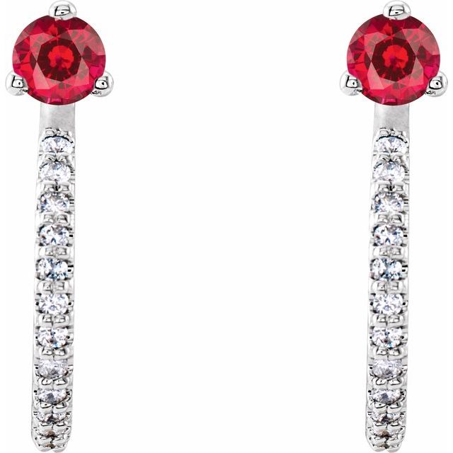 14k-white-gold-natural-ruby-&-1/8-ctw-natural-diamond-j-hoop-earrings