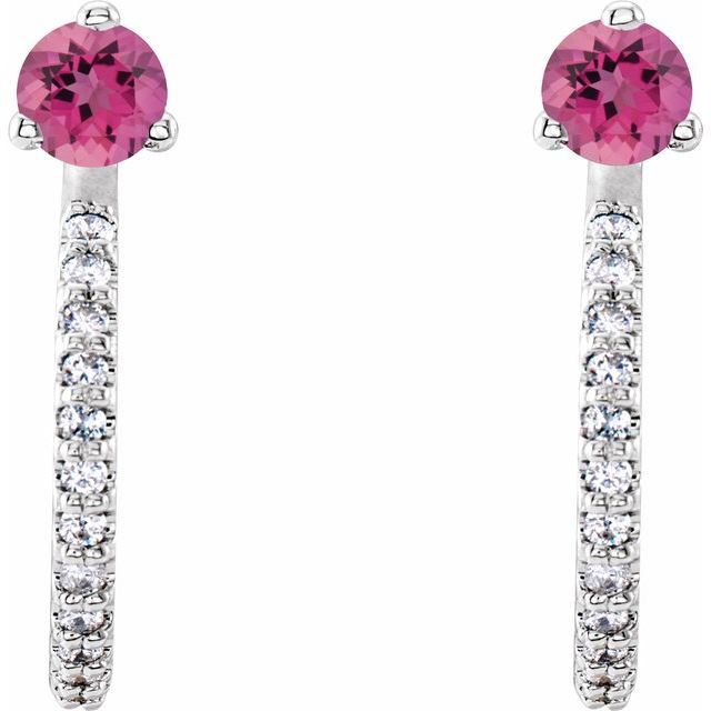 14k-white-gold-natural-pink-tourmaline-&-1/8-ctw-natural-diamond-j-hoop-earrings