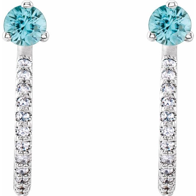 14k-white-gold-natural-blue-zircon-&-1/8-ctw-natural-diamond-j-hoop-earrings