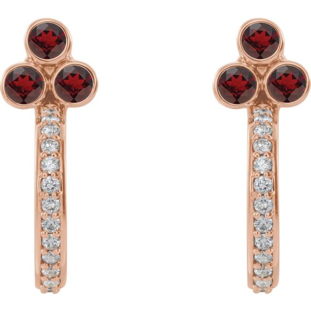 14k-rose-gold-natural-mozambique-garnet-&-1/4-ctw-natural-diamond-j-hoop-earrings