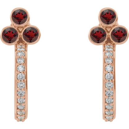 14k-rose-gold-natural-mozambique-garnet-&-1/4-ctw-natural-diamond-j-hoop-earrings