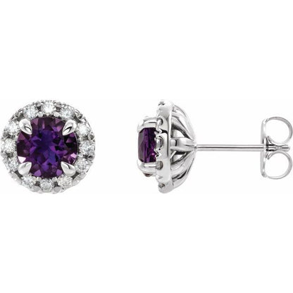 14k-white-gold--natural-ruby-&-1/5-ctw-natural-diamond-halo-style-earrings