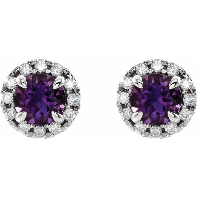 14k-white-gold--natural-amethyst-&-1/5-ctw-natural-diamond-halo-style-earrings