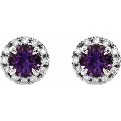 14k-white-gold--natural-amethyst-&-1/5-ctw-natural-diamond-halo-style-earrings